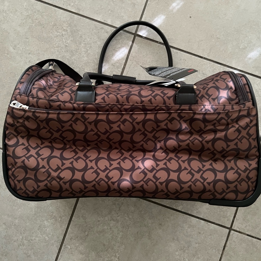G by Guess Brown Patterned Wheeled Duffel Bag
